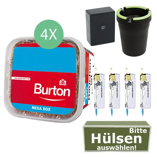 Burton Tabak Red 4 x Mega Box mit wählbaren Hülsen und Etui Burton Tabak Red 4 x Mega Box mit wählbaren Hülsen und Etui