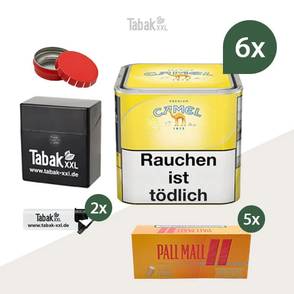 6x Camel Yellow Premium Zigarettentabak Dose mit Xtra Allround Hülsen