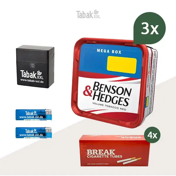 3x Benson und Hedges Volumentabak Red Mega Box mit 800 King Hülsen und Etui