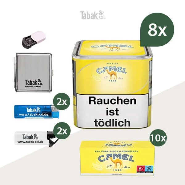 8x Camel Yellow Premium Zigarettentabak Dose mit Hülsen