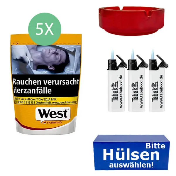 5xwest_yellow_L_hulsen_glasasche 5 x West Yellow Beutel mit Glasaschenbecher