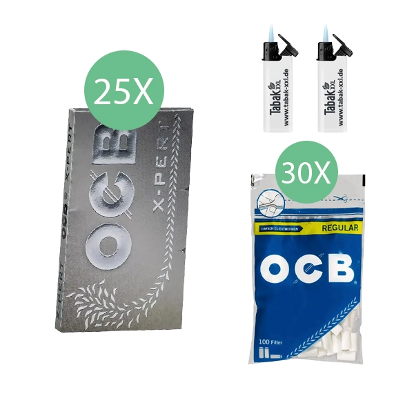 25x-ocb-blaettchen-x-pert-double-100-blatt-+-30x-ocb-regular-filter-+-2x-sturmfeuerzeuge