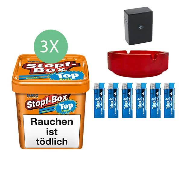 Fargo Tabak 3 x Stopf-Box XXL Orange mit Aschenbecher, Etui und Feuerzeugen Fargo Tabak 3 x Stopf-Box XXL Orange mit Aschenbecher, Etui und Feuerzeugen
