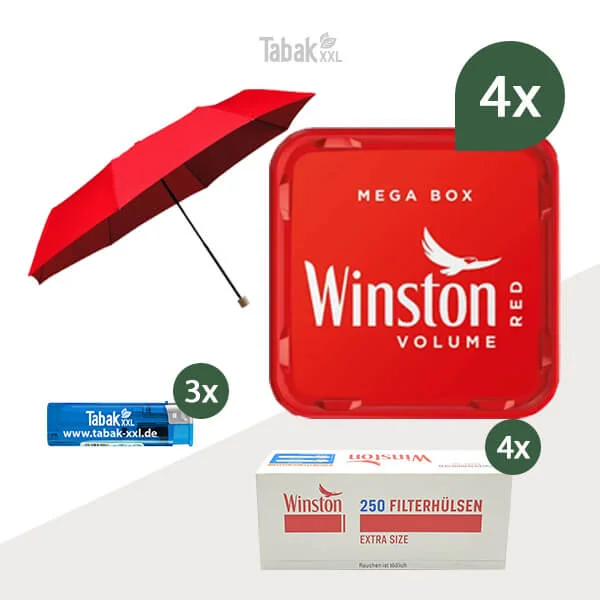 4x Winston Volumentabak Red Mega Box mit 1000 Extra Size Filterhülsen