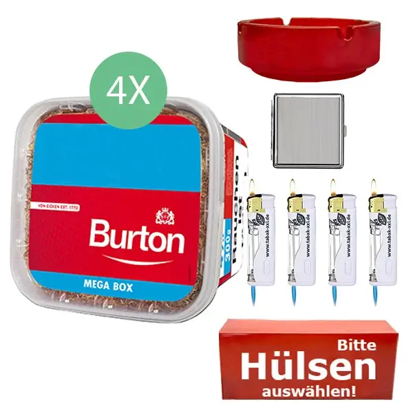 Burton Tabak Red 4 x Mega Box mit wählbaren Hülsen und Metalletui Burton Tabak Red 4 x Mega Box mit wählbaren Hülsen und Metalletui