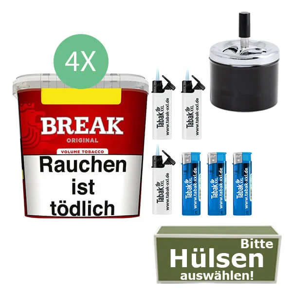 Break Tabak Red 4 x Giga Box mit wählbaren Hülsen und Drehaschenbecher Break Tabak Red 4 x Giga Box mit wählbaren Hülsen und Drehaschenbecher