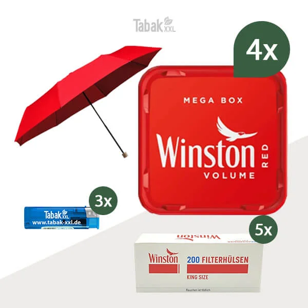 4x Winston Volumentabak Red Mega Box mit 1000 King Size Filterhülsen