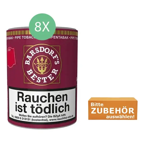 Barsdorf's Bester Red Tabak 8 x Dose mit wählbarem Zubehör