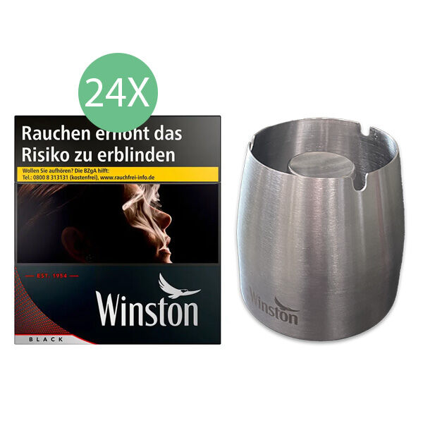 24x Winston Zigaretten Black 5XL 1x Metallaschenbecher