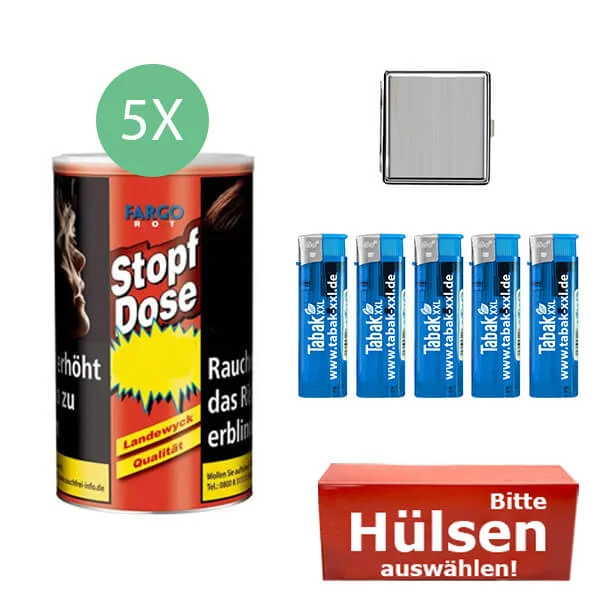 Fargo Tabak 5 x Stopf-Dose Rot mit Wählbaren Hülsen und Etui Fargo Tabak 5 x Stopf-Dose Rot mit Wählbaren Hülsen und Etui