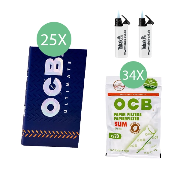 25x-ocb-blaettchen-ultimate-double-100-blatt-+-34x-ocb-papier-slim-filter-+-2x-sturmfeuerzeuge