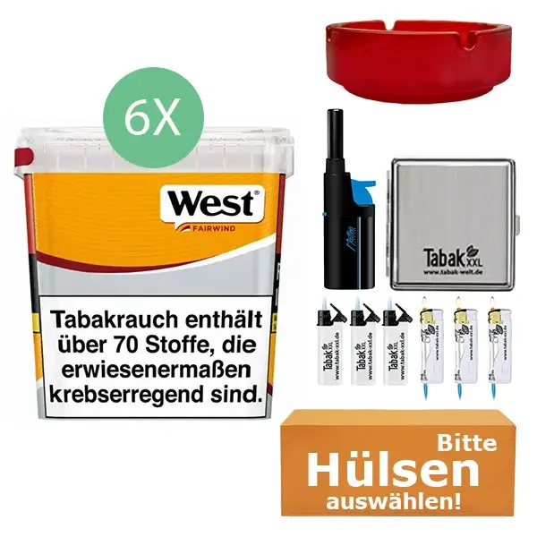 West Tabak Yellow 6 x Giga Box mit wählbaren Hülsen und Metalletui West Tabak Yellow 6 x Giga Box mit wählbaren Hülsen und Metalletui