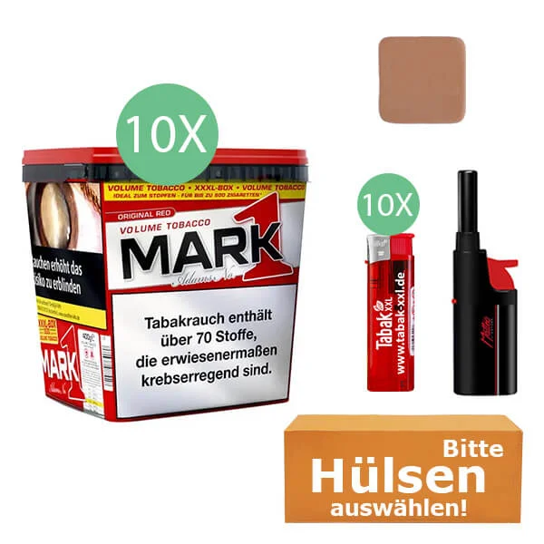 Mark 1 Tabak Red XXXL 10 x 400g Eimer mit Stabfeuerzeug