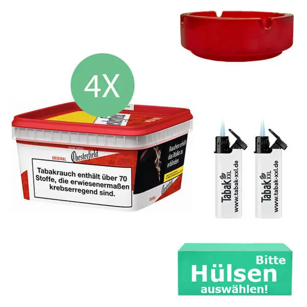 Chesterfield Tabak Red 4 x Mega Box mit wählbaren Hülsen und Aschenbecher Chesterfield Tabak Red 4 x Mega Box mit wählbaren Hülsen und Aschenbecher