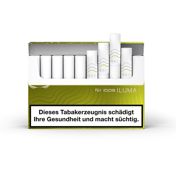 IQOS TEREA STICKS YELLOW GREEN 20ER PACKUNG offen