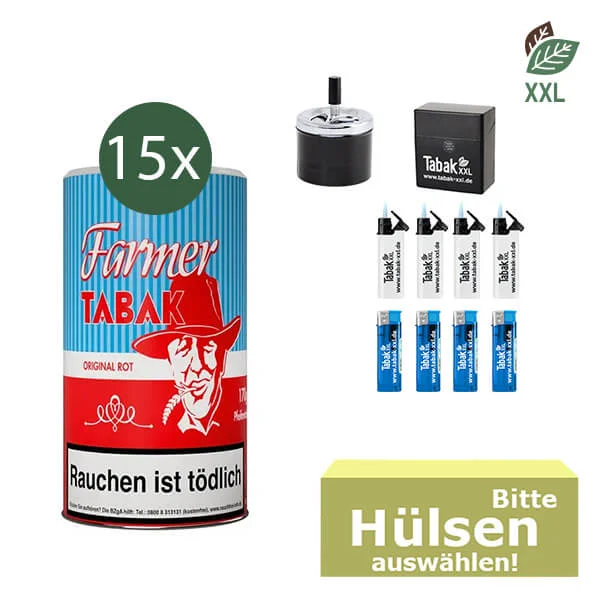 15x Farmer Pfeifentabak Red Dose mit wählbaren Hülsen und Etui