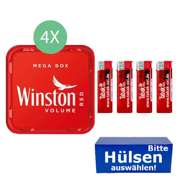 Winston Tabak Red 4 x Mega Box mit wählbaren Filterhülsen