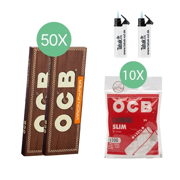 50x-ocb-blaettchen-unbleached-50-blatt-+-10x-ocb-long-slim-filter-+-2x-sturmfeuerzeuge 50x-ocb-blaettchen-unbleached-50-blatt-+-10x-ocb-long-slim-filter-+-2x-sturmfeuerzeuge