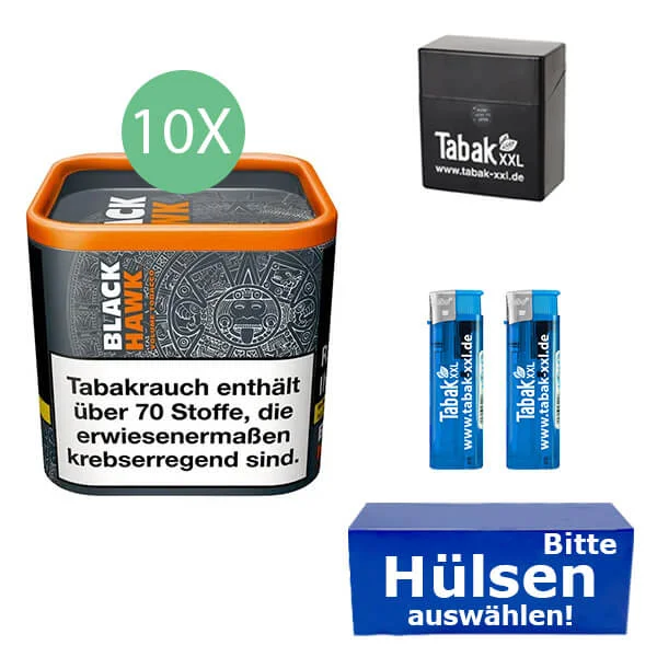 Black Hawk Tabak 10 x Dose mit wählbaren Filterhülsen und Etui Black Hawk Tabak 10 x Dose mit wählbaren Filterhülsen und Etui