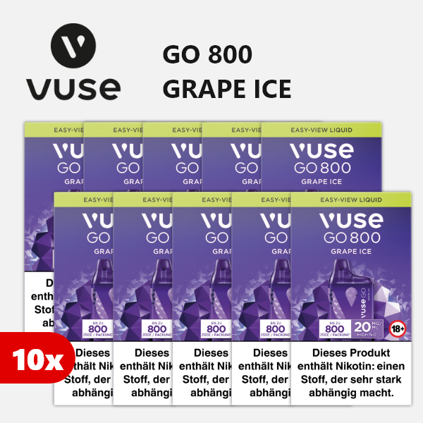 10x Vuse Go 800 Grape Ice Einweg E-Zigarette - 20 mg 