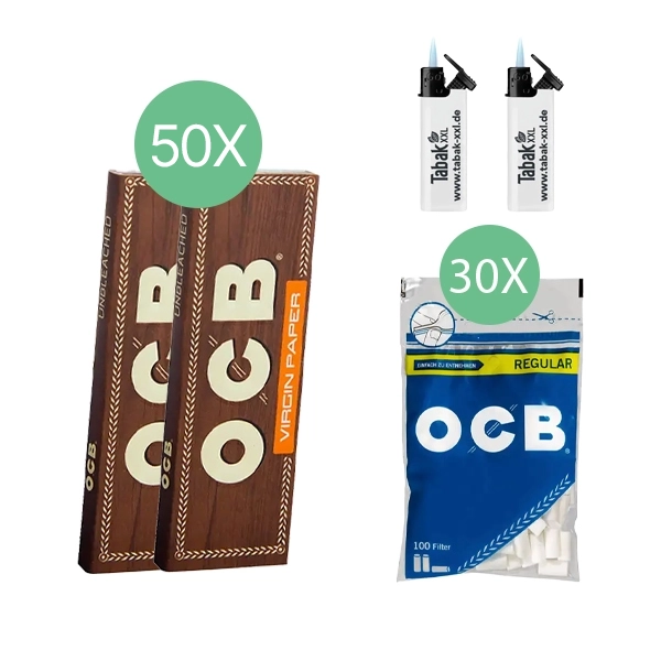 50x-ocb-blaettchen-unbleached-50-blatt-+-30x-ocb-regular-filter-+-2x-sturmfeuerzeuge 50x-ocb-blaettchen-unbleached-50-blatt-+-30x-ocb-regular-filter-+-2x-sturmfeuerzeuge