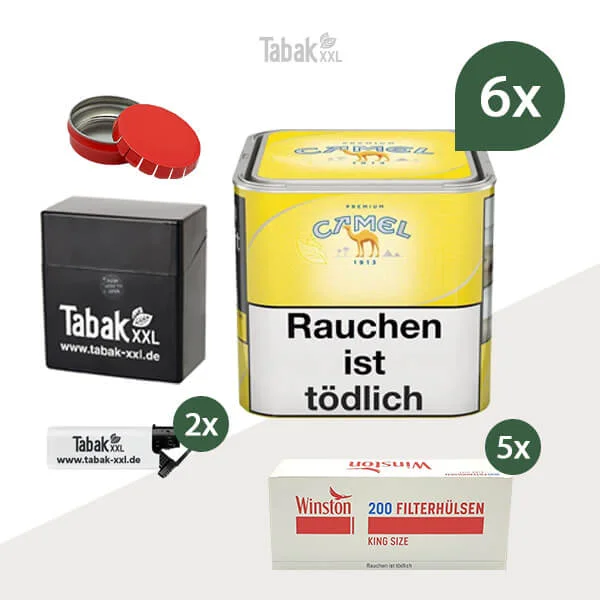 6x Camel Yellow Premium Zigarettentabak Dose mit King Size Hülsen