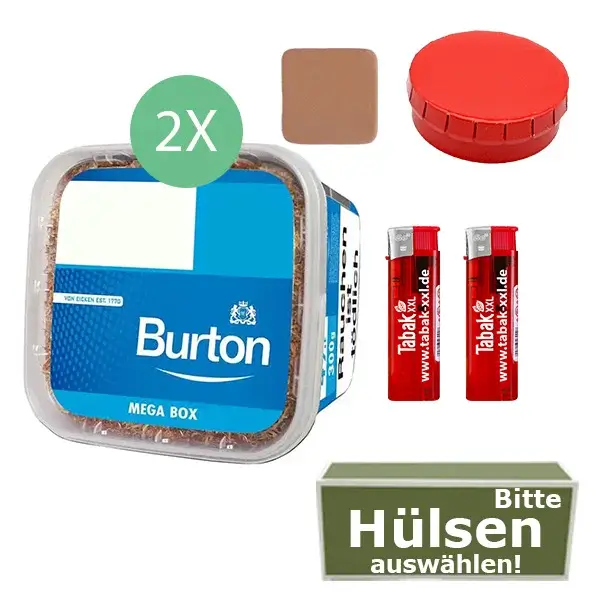 Burton Tabak Blue 2 x Mega Box mit wählbaren Hülsen und Aschenbecher Burton Tabak Blue 2 x Mega Box mit wählbaren Hülsen und Aschenbecher