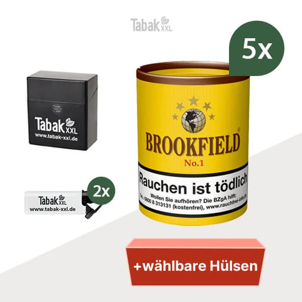 5x Brookfield Pfeifentabak No.1 Dose mit wählbaren Hülsen und Etui