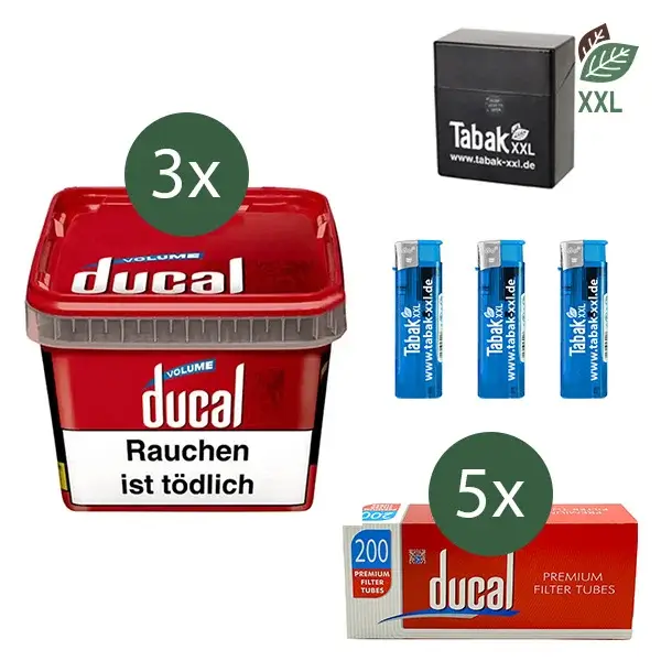 Ducal Volumentabak Red 3 x Eimer mit 1000 Filterhülsen und Etui