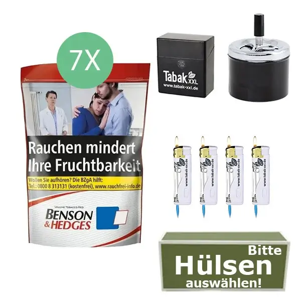 Benson & Hedges Tabak 7 x Beutel mit wählbaren Hülsen und Etui Benson & Hedges Tabak 7 x Beutel mit wählbaren Hülsen und Etui