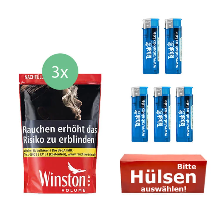 Winston Tabak Red XXXL 3 x Beutel mit Wählbaren Hülsen