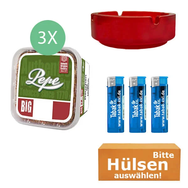 Pepe Tabak Rich Green 3 x Eimer mit wählbaren Hülsen und Aschenbecher Pepe Tabak Rich Green 3 x Eimer mit wählbaren Hülsen und Aschenbecher