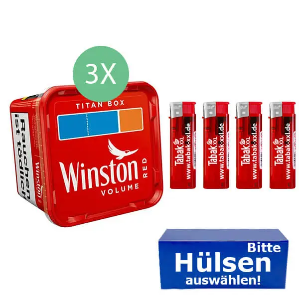 Winston Tabak Red 3 x Titan Box mit wählbaren Hülsen Winston Tabak Red 3 x Titan Box mit wählbaren Hülsen
