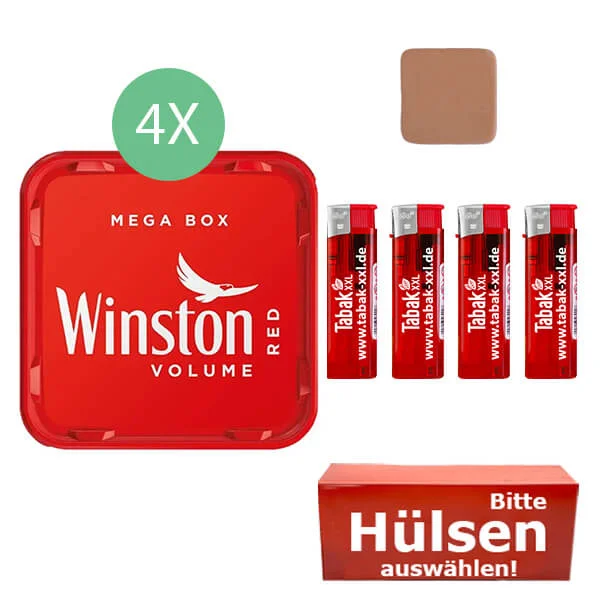 Winston Tabak Red 4 x Mega Box mit wählbaren Hülsen