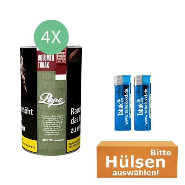 Pepe Tabak Rich Green 4 x Dose XXL mit wählbaren Hülsen Pepe Tabak Rich Green 4 x Dose XXL mit wählbaren Hülsen