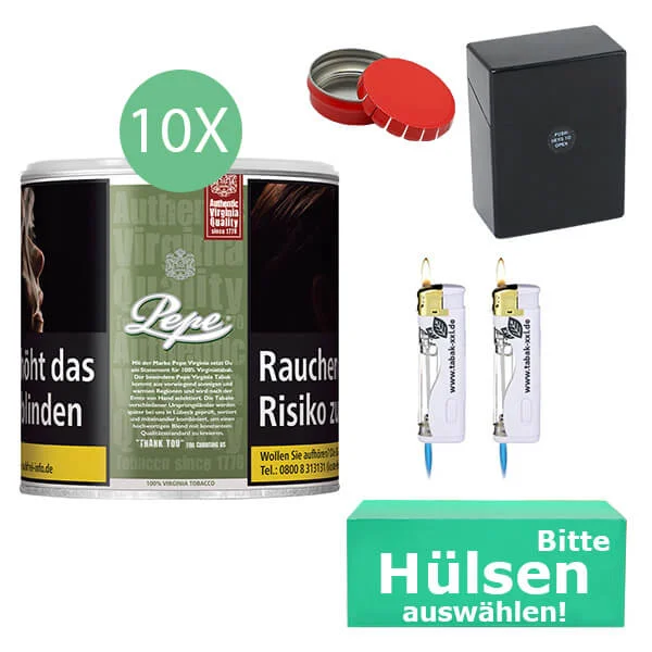 6_pepe_wahlbaren_hulsen_sturmfeuerzeugen_dose 10 x Pepe Rich Green mit Hülsen und Etui