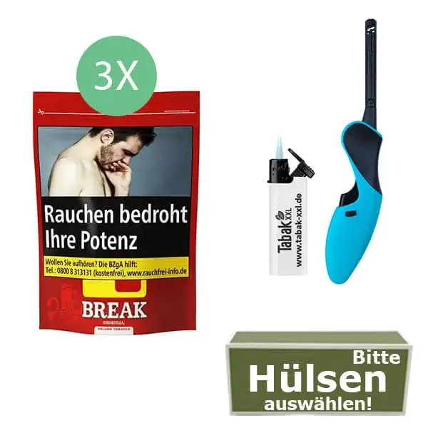 Break Original Volumentabak 3 x Beutel mit wählbaren Filterhülsen und Stabfeuerzeug