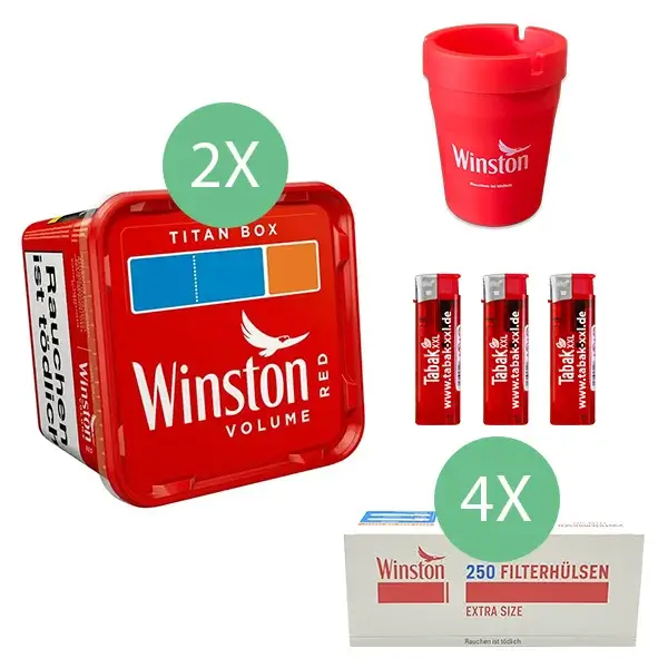 Winston Volumentabak Red 2 x Titan Box mit 1000 Extra Filterhülsen und Aschenbecher