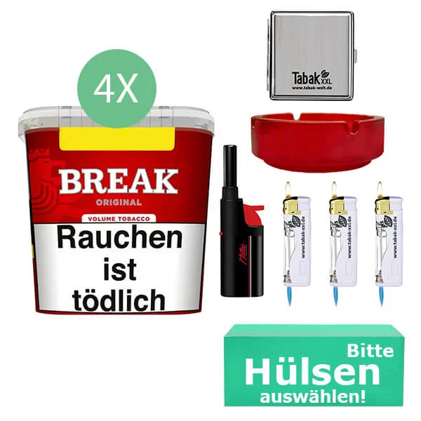 Break Tabak Red 4 x Giga Box mit wählbaren Hülsen und Metalletui Break Tabak Red 4 x Giga Box mit wählbaren Hülsen und Metalletui