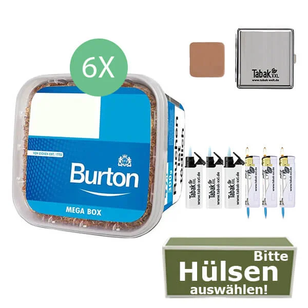 Burton Tabak Blue 6 x Mega Box mit wählbaren Hülsen und Etui Burton Tabak Blue 6 x Mega Box mit wählbaren Hülsen und Etui