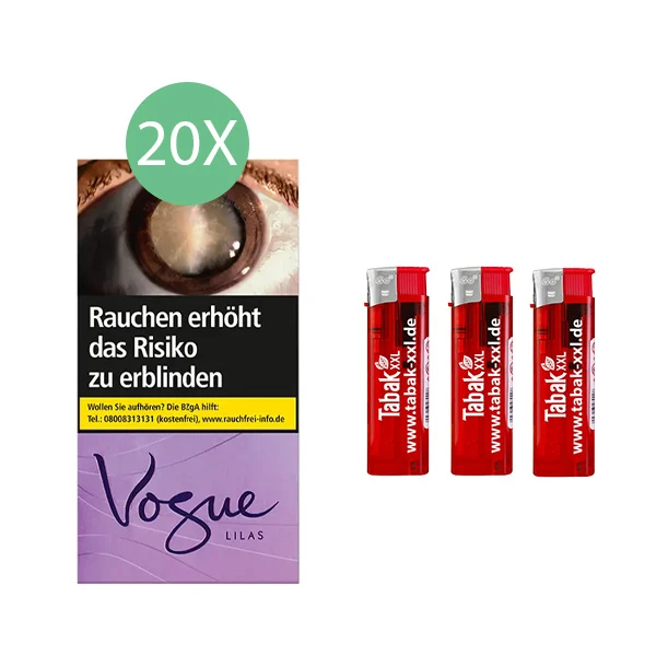 20x Vogue Zigaretten Lilas Original Pack + 3x Elektro-Feuerzeuge