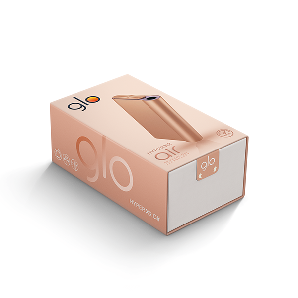 Die Glo Hyper Air in der Farbe Rosey Gold in der Verpackung horizontal plus gratis Sticks