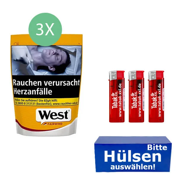West Tabak Yellow L 3 x Beutel mit wählbaren Filterhülsen West Tabak Yellow L 3 x Beutel mit wählbaren Filterhülsen