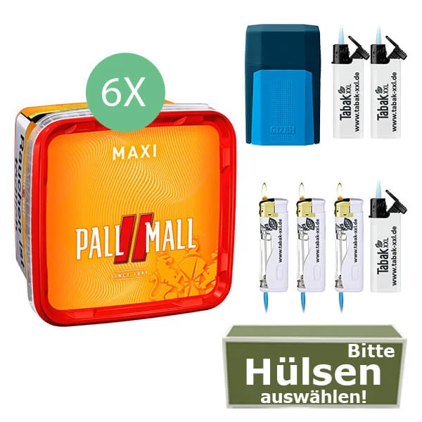 Pall Mall Tabak 6 x Maxi Box mit wählbaren Hülsen und Etui Pall Mall Tabak 6 x Maxi Box mit wählbaren Hülsen und Etui