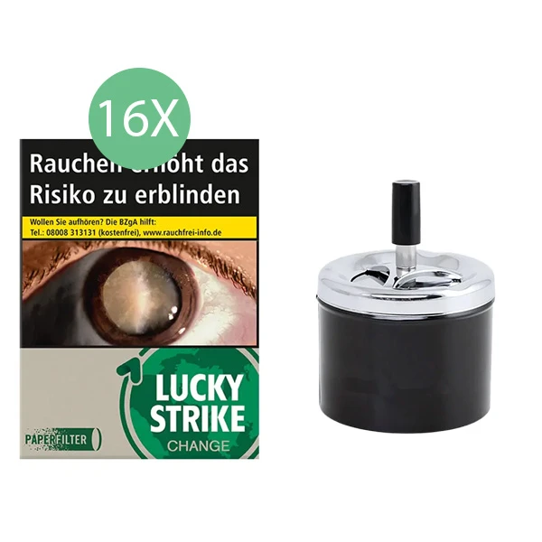 16x Lucky Strike Zigaretten Change Dark Green Giga 1x Aschenbecher