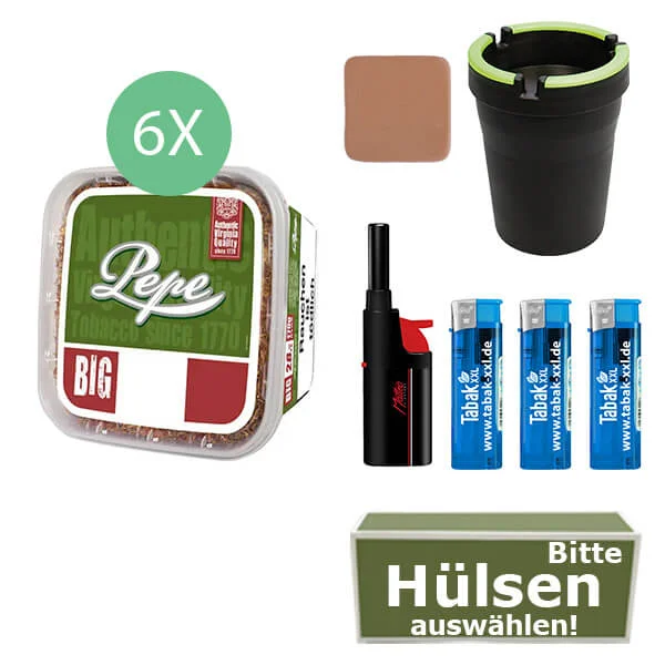 Pepe Tabak Rich Green 6 x Eimer mit wählbaren Hülsen und Auto Aschenbecher Pepe Tabak Rich Green 6 x Eimer mit wählbaren Hülsen und Auto Aschenbecher