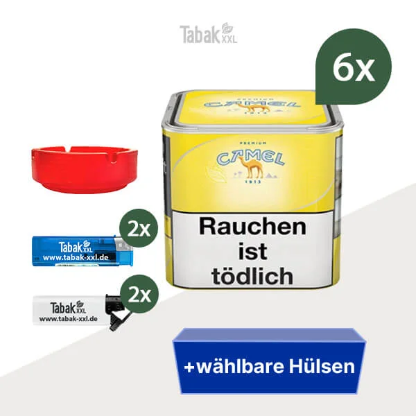 6x Camel Yellow Premium Zigarettentabak Dose mit Wählbaren Hülsen