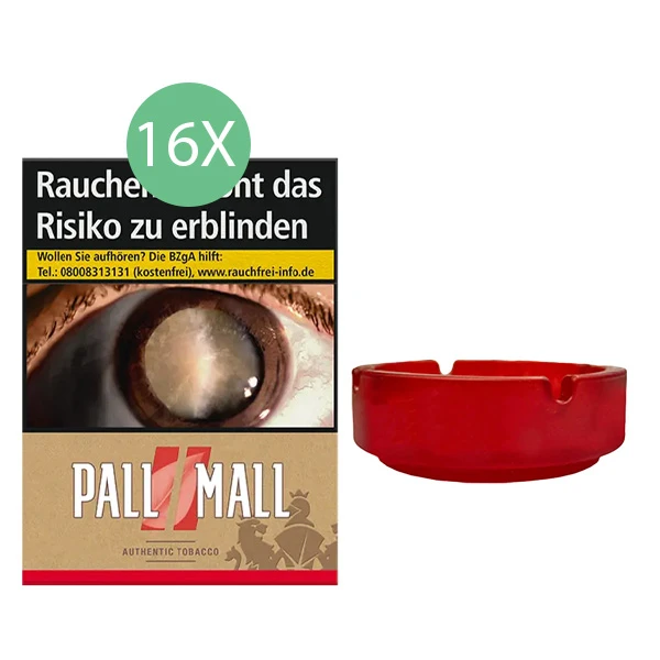 16x Pall Mall Zigaretten Authentic Red Giga + 1x Aschenbecher