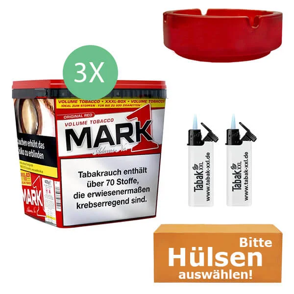 Mark 1 Tabak Red XXXL 3 x 400g Eimer mit Filterhülsen Mark 1 Tabak Red XXXL 3 x 400g Eimer mit Filterhülsen