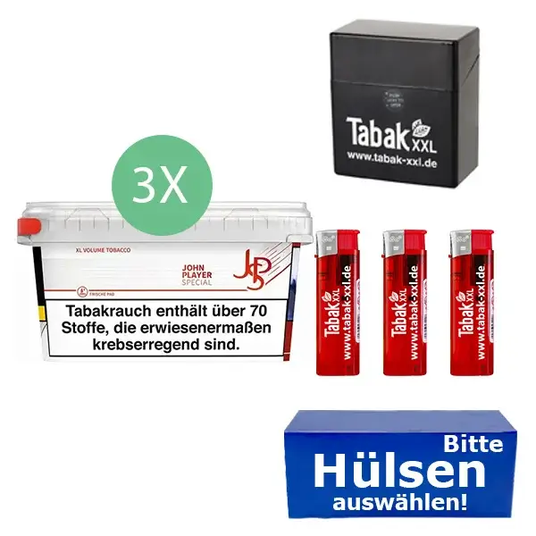 JPS John Player Tabak 3 x Mega Box mit wählbaren Filterhülsen und Etui